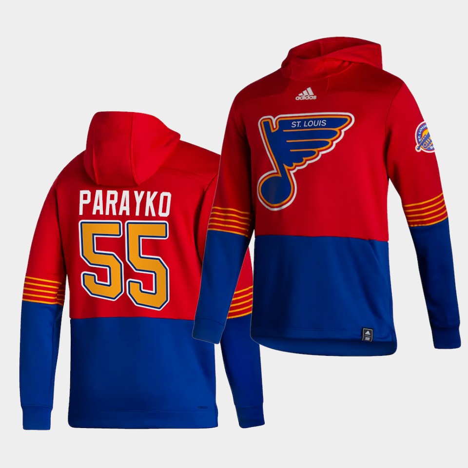 Men St.Louis Blues #55 Parayko Red NHL 2021 Adidas Pullover Hoodie Jersey
